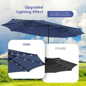 Costway 450 x 265cm Extra-Large Patio Parasol Double-Sided Market Umbrella W/ LED Lights