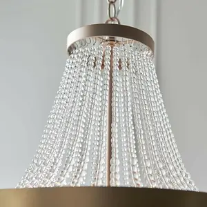 Hanging Ceiling Pendant Light Rose Gold & Glass Beads Modern Round Lamp Shade