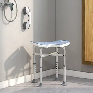 HOMCOM Aluminium Shower Stool for Elderly Disabled Non-Slip Bath Stool Blue