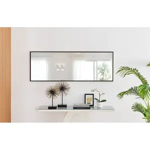 Alcantera Rectangle Metal Frame Wall Mirror Simple and Elegant Modern Design Black / 140cm H x 50cm W