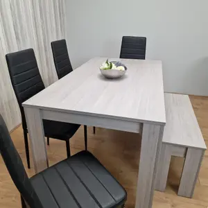 Dining Table and 4 Chairs With Bench Grey 4  Black Leather Chairs Wood Dining Set Furniture