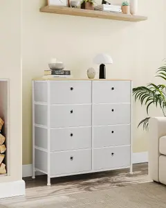 SONGMICS Storage Drawers, Storage Organiser, Chest of Drawers, with 8 Fabric Drawers, Dresser, Tabletop, Cream White and Oak