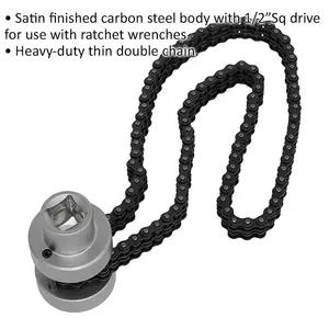 Oil Filter Chain Wrench - 1/2" Sq Drive - 60mm to 115mm Capacity - Double Chain