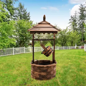 Costway Outdoor Wooden Water Fountain Rustic Wishing Well Fountain with Electric Pump