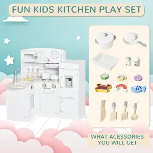 HOMCOM Kids Kitchen Play Kitchen Toy Set for Children w/ Drinking Fountain White