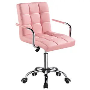 Yaheetech PU Leather Modern Office Chair with Armrests - Pink