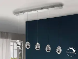 Luminosa Roc Integrated LED 5 Light Crystal Drop Bar Ceiling Pendant Chrome Bubble Effect