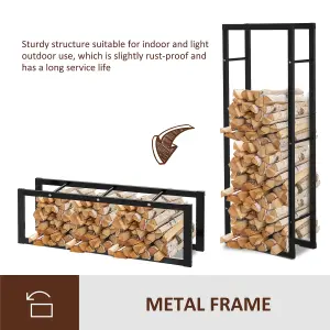 HOMCOM 150cm Metal Firewood Log Holder Rack Elevated Design, Base Side Rails