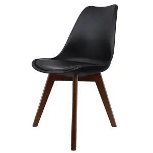 Soho Black Plastic Dining Chair with Squared Dark Wood Legs