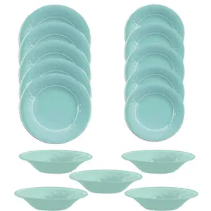 Purely Home Crackle Turquoise Melamine 15 Piece Outdoor Dinnerware Set for 5