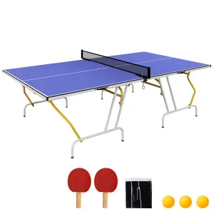 SPORTNOW 9FT Foldable Table Tennis Table with Cover, Net, Paddles, Balls - Blue