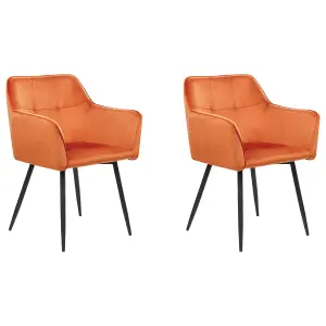 Set of 2 Dining Chairs JASMIN Velvet Orange