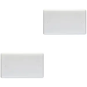 2 PACK Double WHITE PLASITC Blanking Plate Round Edged Wall Box Hole Cover