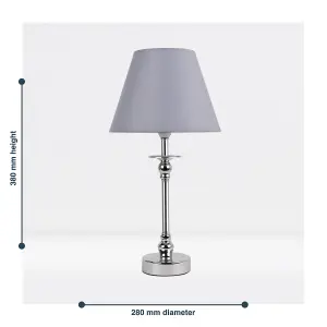 First Choice Lighting Prior - Chrome Grey Table Lamp With Shade