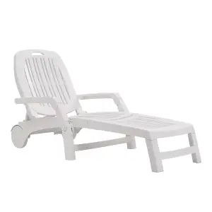 Outdoor Foldable White Plastic Lounge Chair Recliner with Wheels