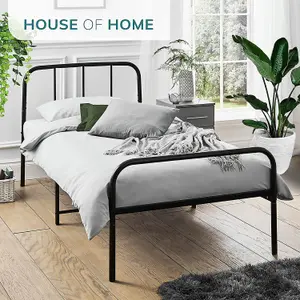 House of Home Black Single Metal Bed Frame Extra Strong with Rounded Headboard