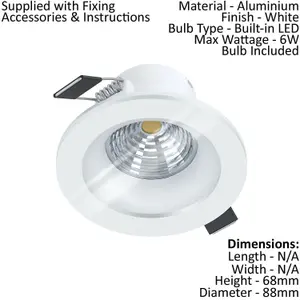 2 PACK Wall / Ceiling Flush Downlight White Recessed Spotlight 6W LED