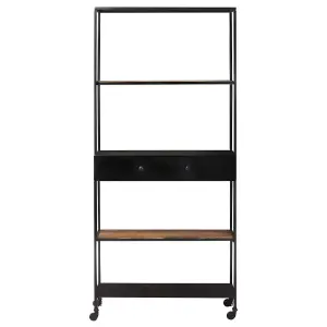 Berkfield Book Cabinet 90x35x180 cm Rough Mango Wood & Iron