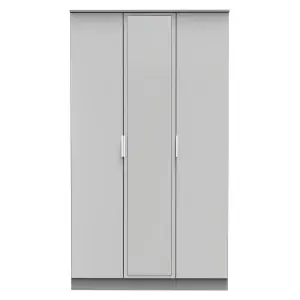 Poole Triple Mirror Wardrobe in Uniform Grey Gloss & Dusk Grey (Ready Assembled)