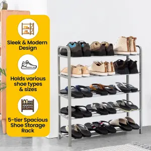 5 Tier Shoe Rack Storage Organiser Lightweight Space Saving Metal Shelves