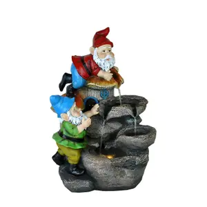 Solar Rock Fall Gnomes Cascading Water Feature With Battery Backup and Lights 41cm