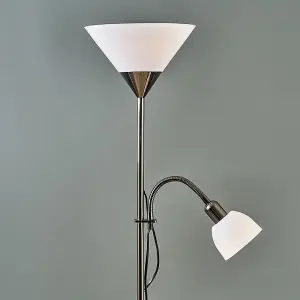 ValueLights Mozz Black Brushed Chrome 2 Way Parent & Child Uplighter and Spotlight Design Floor Lamp - with 2 x LED Bulbs