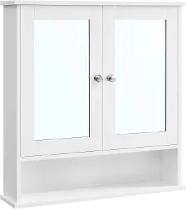 VASAGLE Bathroom Cabinet with Mirror, Wall Cabinet with Mirrored Doors and Open Compartment, Adjustable Shelf, Wall-Mounted, White