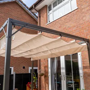 Manhattan Metal Pergola 3 x 2.15m Modern Garden Gazebo with Retractable Roof Beige