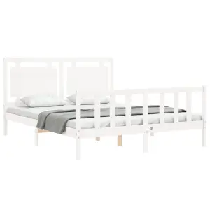 Berkfield Bed Frame with Headboard White King Size Solid Wood