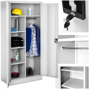 Filing Cabinet - locker with 6 shelf compartments, clothes rail, 2 wing doors - grey