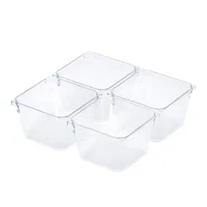 LIVIVO 4Pcs Clear Plastic Drawer Organiser, Versatile Desk & Kitchen Drawer Organiser - Tray for Makeup & Office Supplies - Small