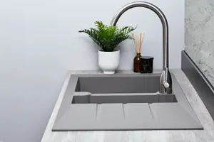 Liquida LP15GR 1.5 Bowl Composite Reversible Inset Grey Kitchen Sink With Waste