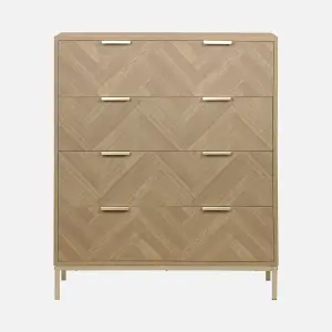 sweeek. 4-drawer herringbone chest Budapest Natural 80x40x95 cm