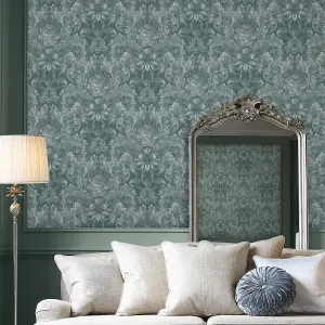 Laura Ashley Apolline Green Contemporary Smooth Wallpaper