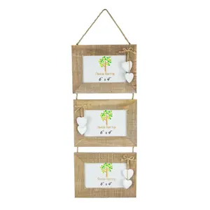 Nicola Spring Rustic White Hearts 3 Photo Frame - Wooden Landscape Wall Collage Picture Display Frames - 6 x 4"