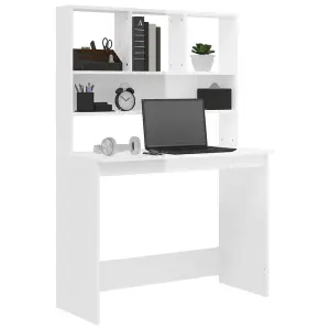 Berkfield Desk with Shelves High Gloss White 102x45x148 cm Engineered Wood