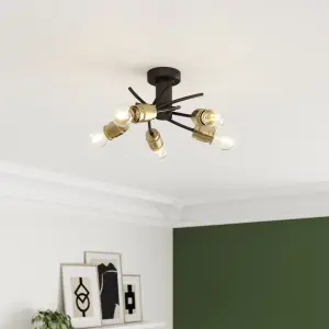 GoodHome Vintage Brushed Matt Metal Antique brass effect 5 Lamp Ceiling light