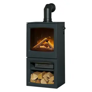 Acantha Lunar XL Electric Stove in Charcoal Grey with Short Angled Pipe in Black