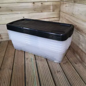 6 x 42L Clear Under Bed Storage Box with Black Lid, Stackable and Nestable Design Storage Solution