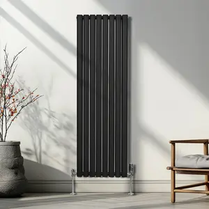 Oval Column Radiator & Valves - 1600mm x 480mm - Black