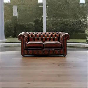 Chesterfield 2 Seater Antique Rust Leather Sofa Settee Bespoke In Classic Style