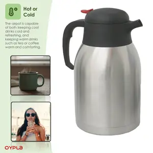 Oypla 2L Stainless Steel Airpot Insulated Vacuum Thermal Flask Jug