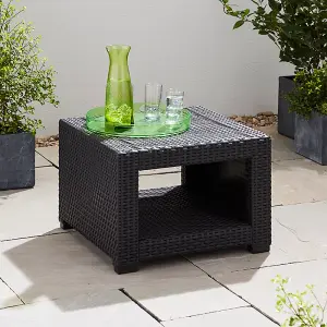 Rattan Effect Square Side Table - Brown