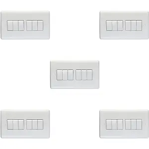 5 PACK 6 Gang Multi 10A Light Switch 2 Way - WHITE PLASTIC Wall Plate Rocker