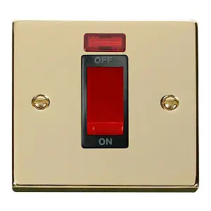 Polished Brass 1 Gang Size 45A Switch With Neon - Black Trim - SE Home