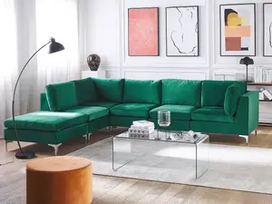 Corner Sofa with Ottoman EVJA Green Velvet Right Hand