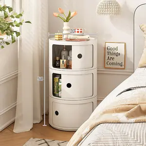 White Cylindrical Multi Tiered Plastic Bedside Storage Drawers Unit Drawer Bedside Chest 58cm H