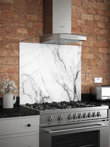 Carrara Marble Glass Kitchen Self Adhesive Splashback 900mm x 750mm