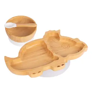 Tiny Dining - Children's Bamboo Suction Dinosaur Dinner Set - White