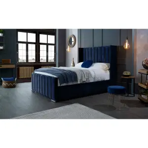 Meriso Plush Velvet Blue Bed Frame